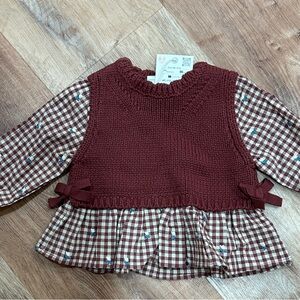 Burgundy Knit Vest with Plaid Dress